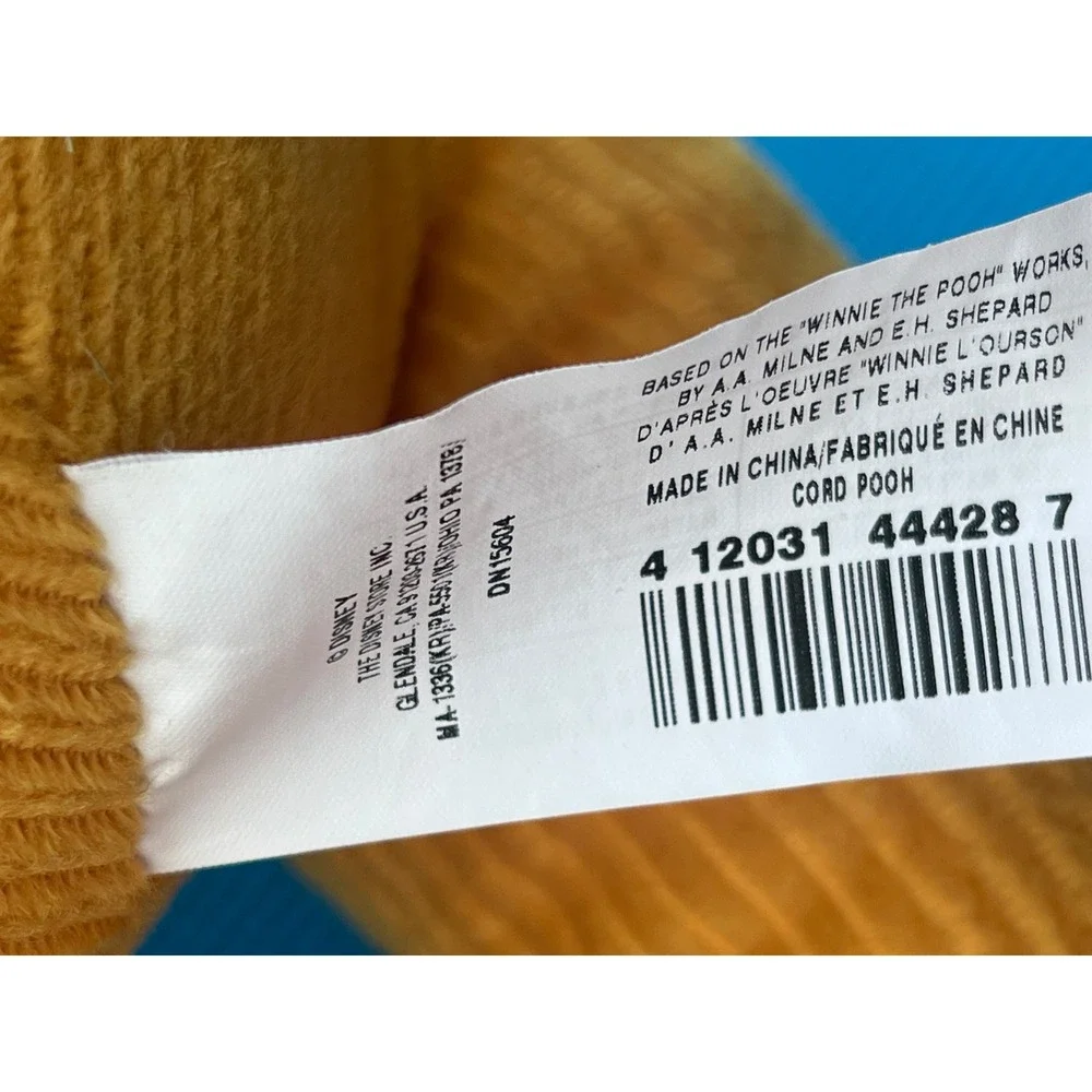Disney Store Authentic Exclusive Corduroy Winnie The Pooh Bear Plush Yellow Red